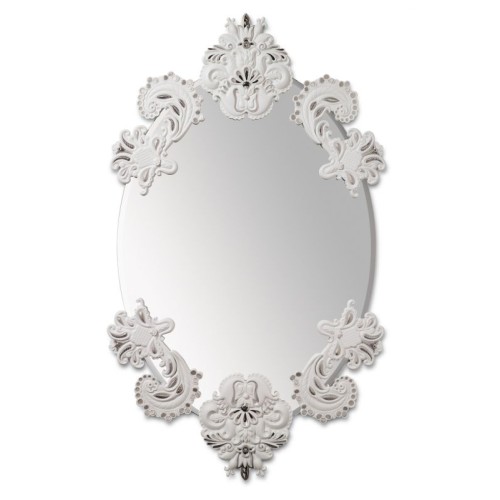 Овальное зеркало без рамы (белое с серебром)